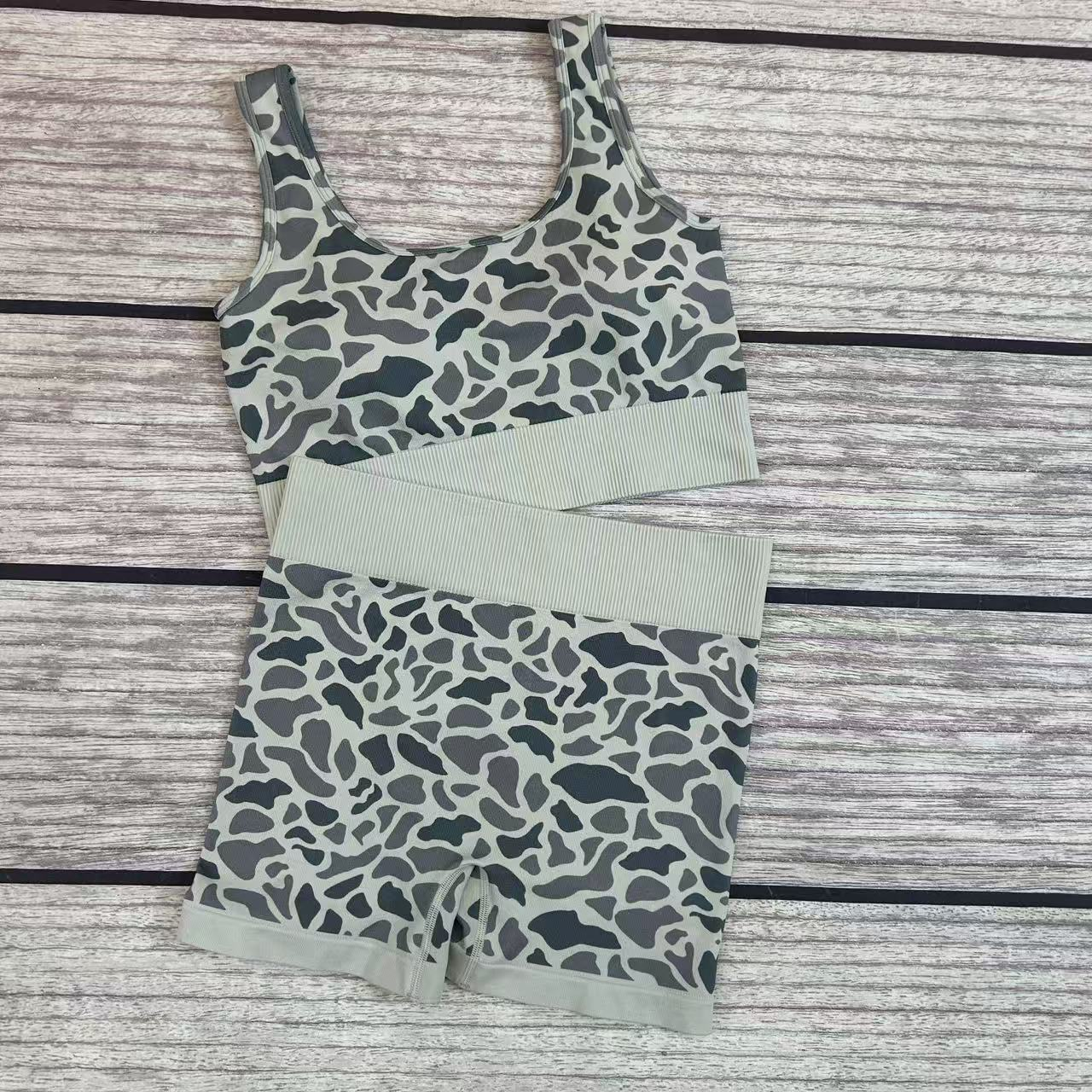 preorder GSSO2702 yoga adult hunting grey camo sleeveless shorts set