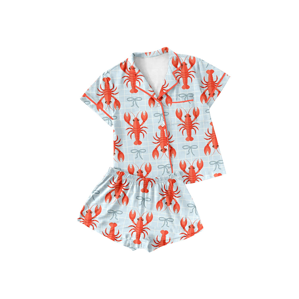 preorder GSSO2719 cute crayfish bows short sleeve shorts girls pajamas