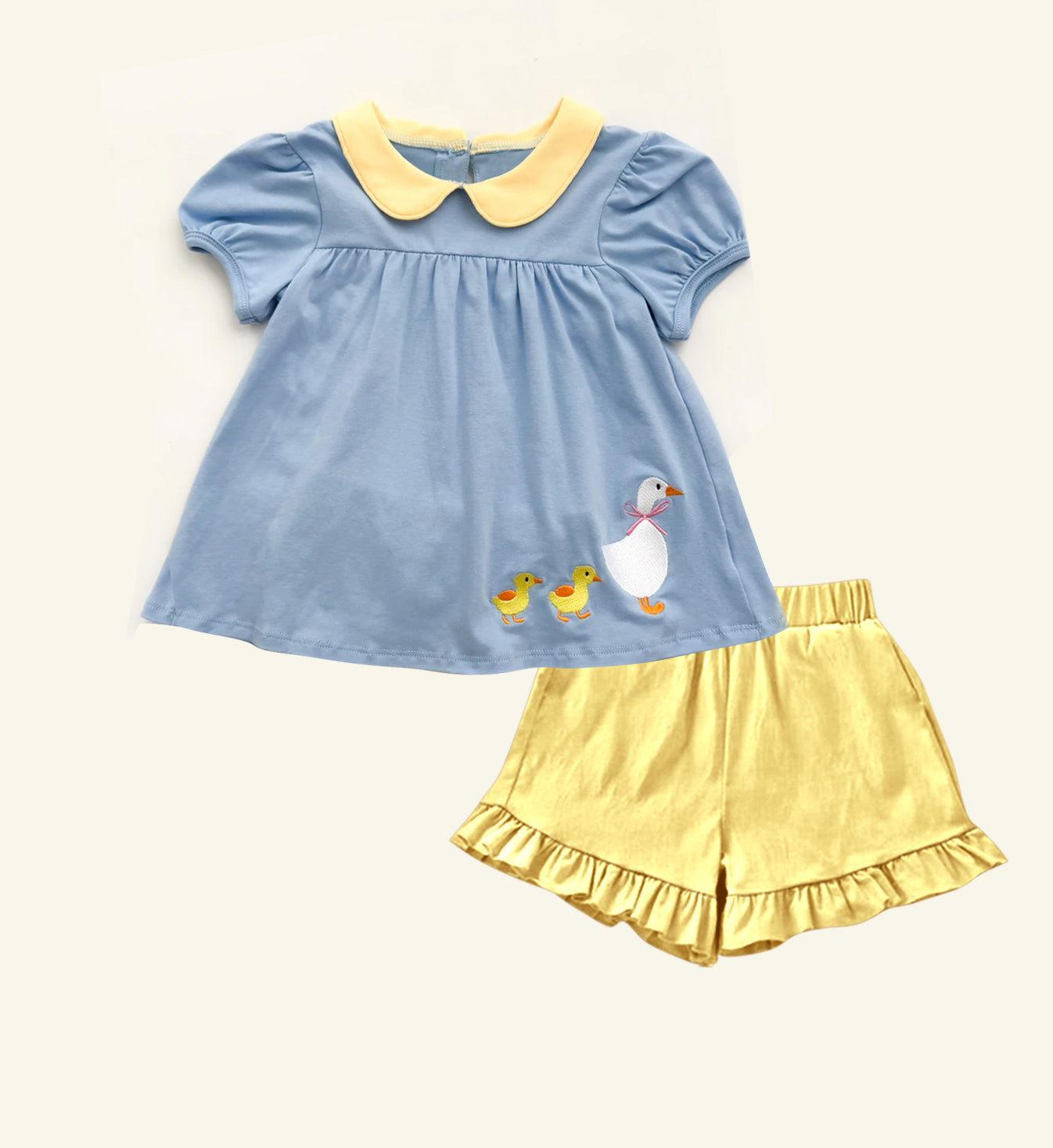 preorder GSSO2733 duck goose blue short sleeve yellow shorts girls set