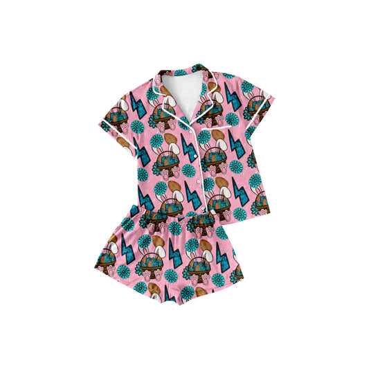 preorder GSSO2746 Western Easter rabbit turquoise pink short sleeve shorts girls pajamas