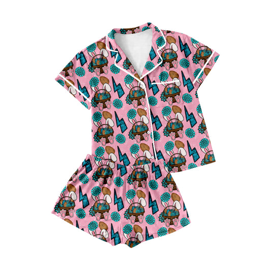 preorder GSSO2747 Western Easter rabbit turquoise pink short sleeve shorts adult women pajamas