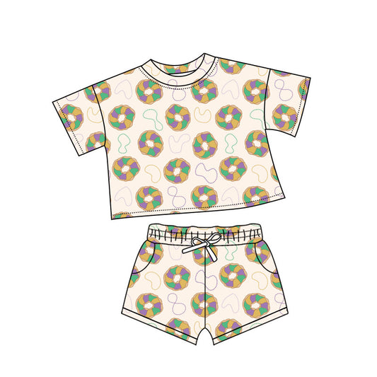 preorder GSSO2762 Mardi Gras dount short sleeve shorts girls set