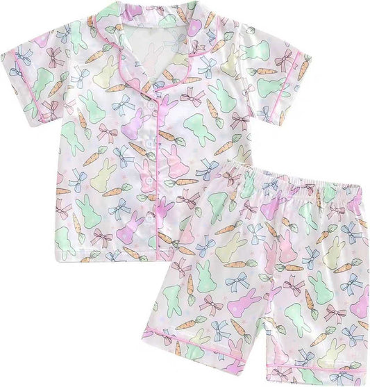 preorder GSSO2769 Easter bunny rabbit carrot bows short sleeve shorts adult women pajamas