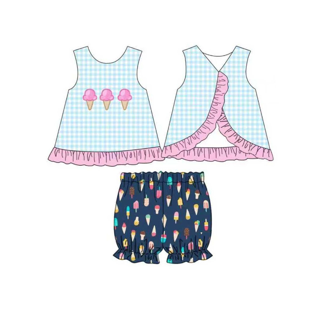 preorder GSSO2780 ice blue sleeveless shorts girls set