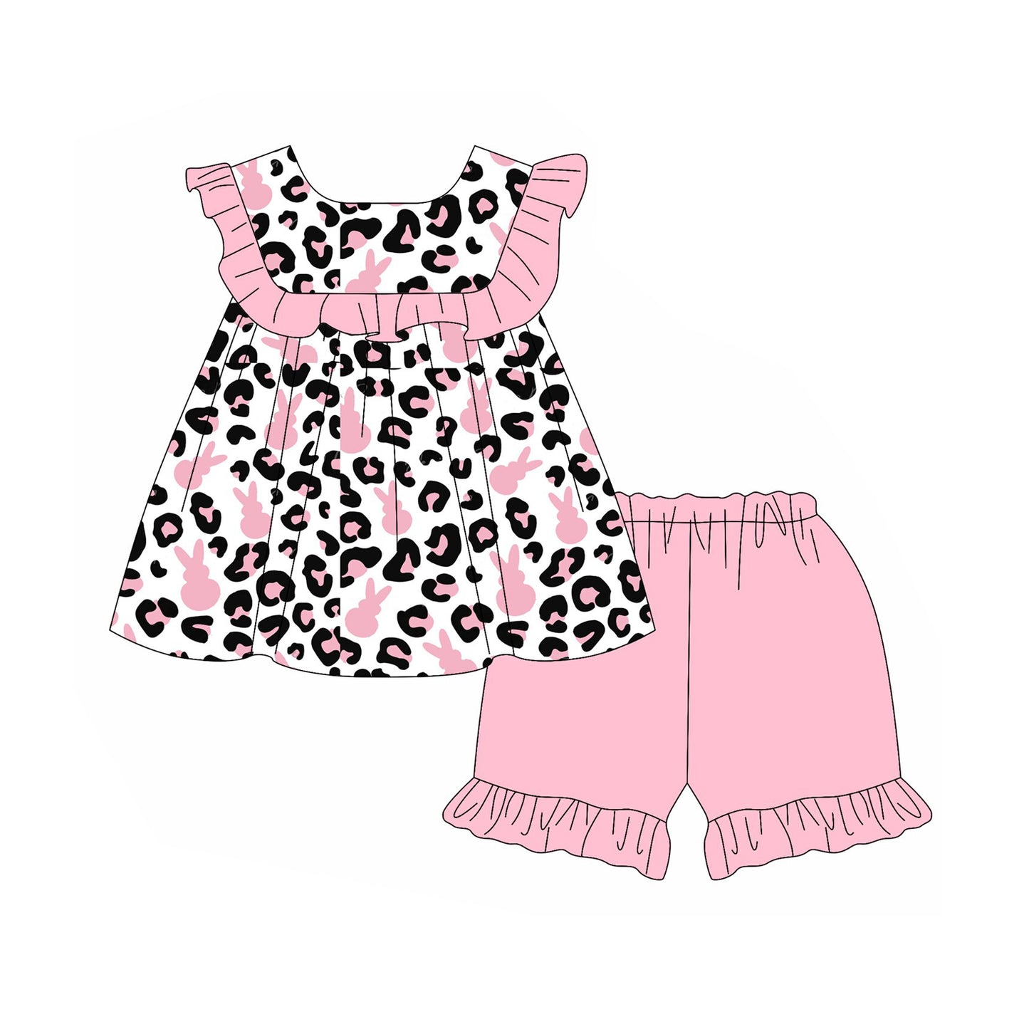 preorder GSSO2800 Easter bunny rabbit leopard flutter sleeve pink shorts girls set