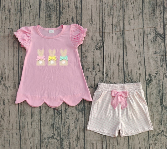 preorder Samples GSSO2829 Easter Bunny Rabbit Pink Short Sleeve Shorts Girls Set