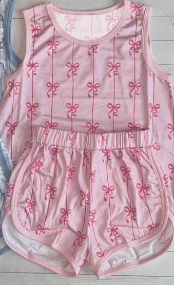 preorder GSSO2843 Pink Bows Sleeveless Shorts Girls Set