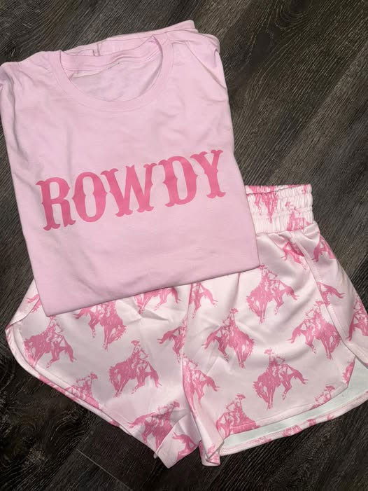 preorder GSSO2844 Western Rowdy Pink Short Sleeve Rodeo Shorts Girls Set