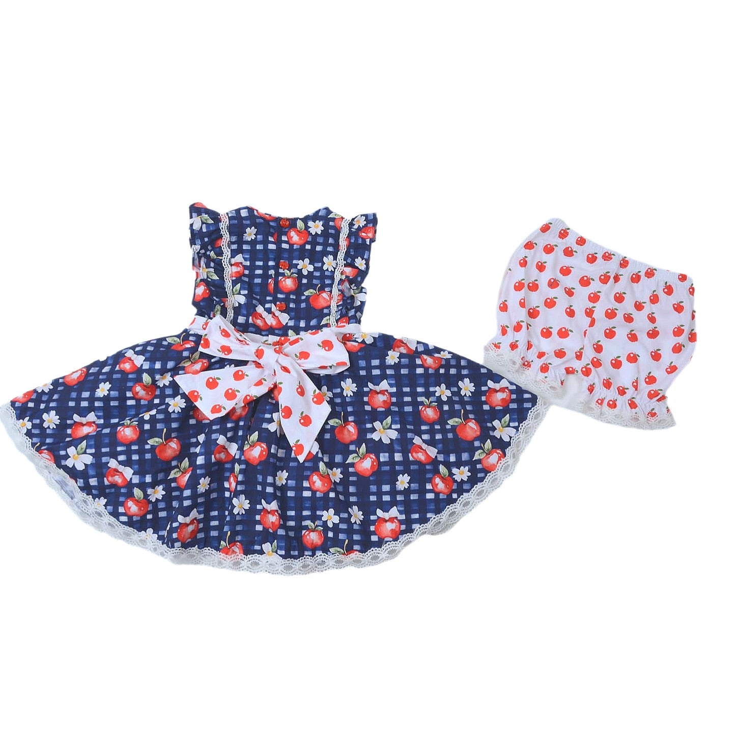 preorder GSSO2899 Apple Navy Blue Checkered Sleeveless Shorts Girls Set