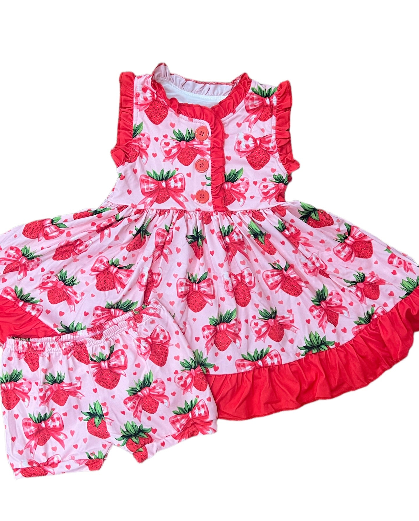 preorder GSSO2900 Strawberry Bows Heart Sleeveelss Shorts Girls Set