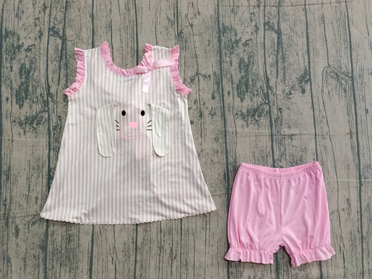 preorder Samples GSSO2924 Easter Bunny Rabbit Pink Sleeveless Shorts Girls Set