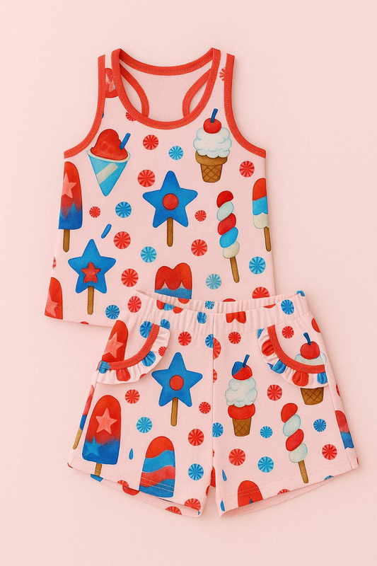 preorder GSSO2927 July 4th Ice Star Sleeveelss Shorts Girls Set