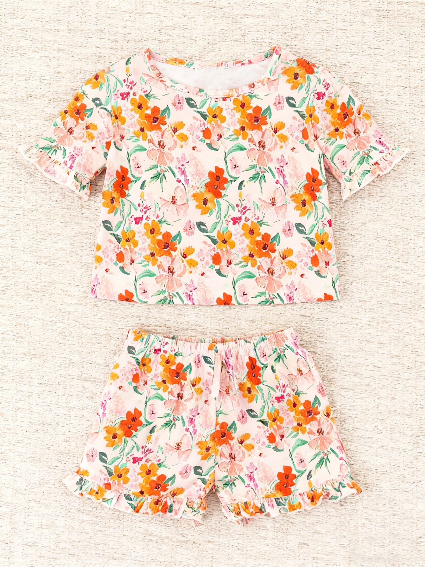 preorder GSSO2935 Colorful Flowers Short Sleeve Shorts Girls Set