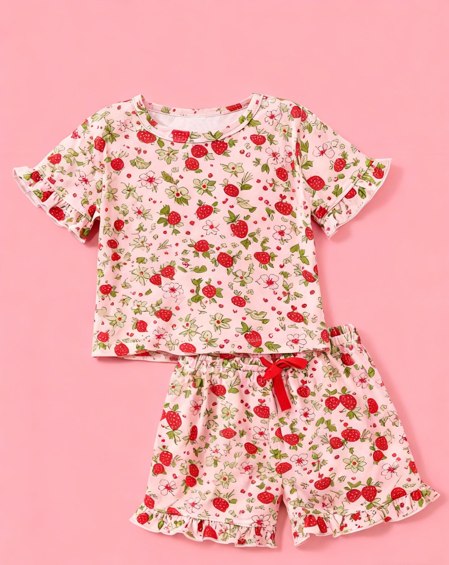 preorder GSSO2936 Berry Flowers Pink Short Sleeve Shorts Girls Set