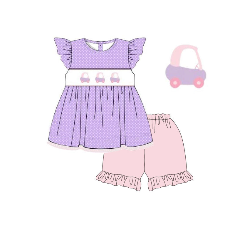 preorder GSSO2959 Golf Purple Fluter Sleeve Pink Shorts Girls Set