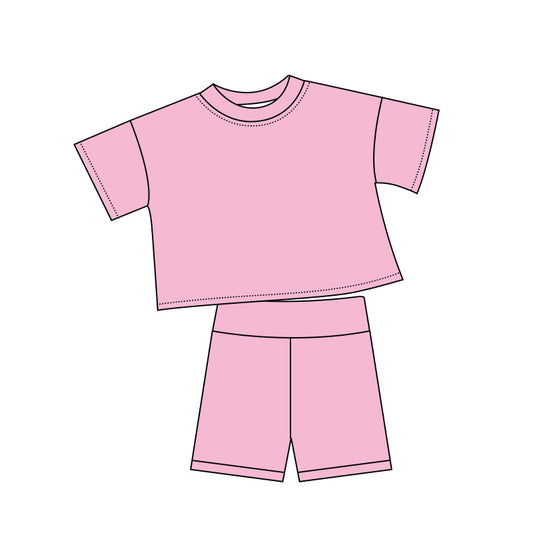 preorder GSSO2976 Pink Short Sleeve Shorts Girls Set