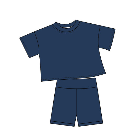 preorder GSSO2978 Navy Blue Short Sleeve Shorts Girls Set
