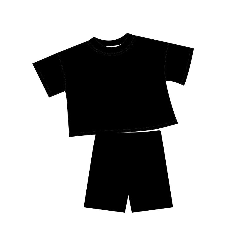 preorder GSSO2979 Black Short Sleeve Shorts Girls Set