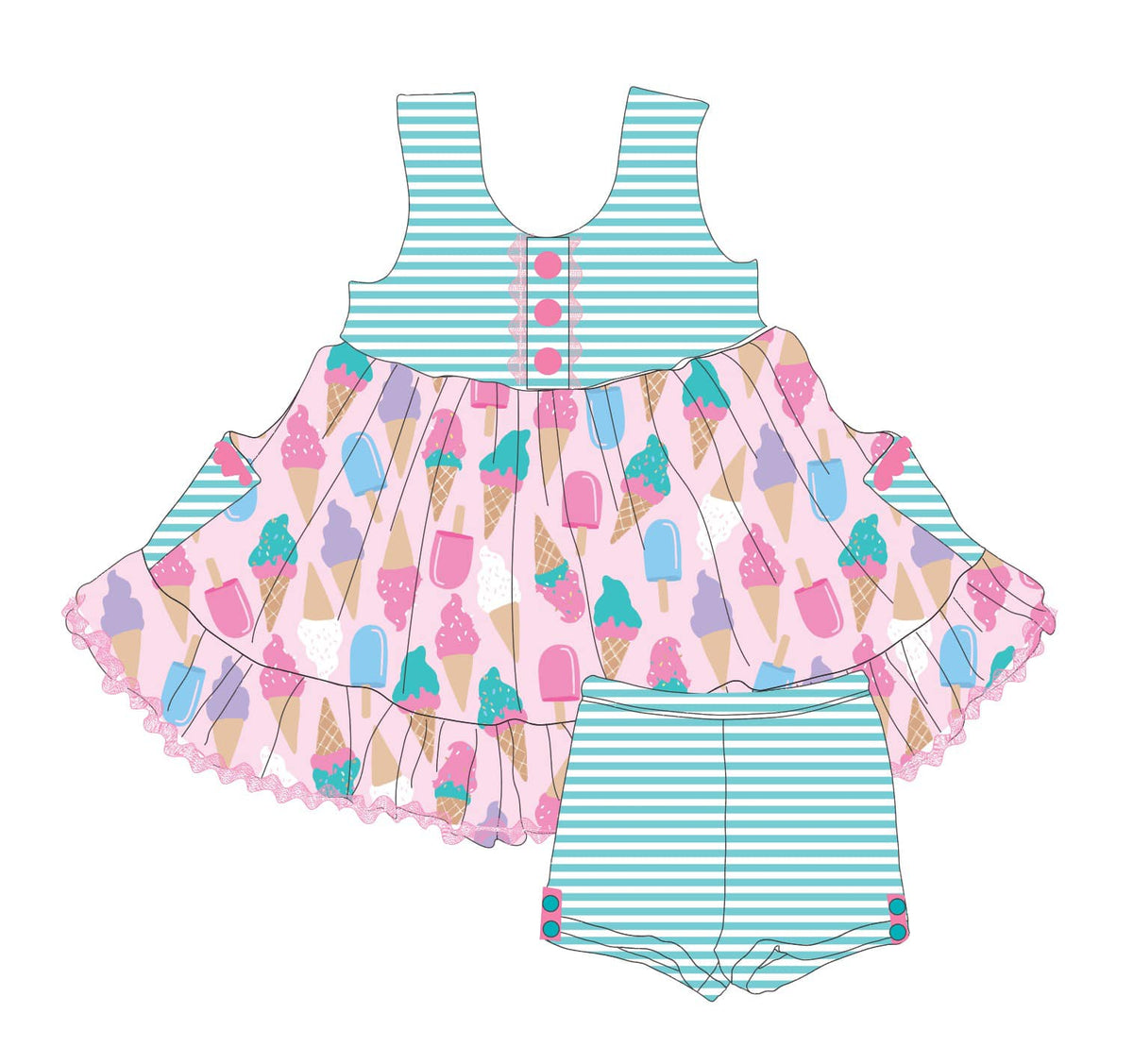 preorder GSSO2984 Ice Sleeveless Blue Striped Shorts Girls Set