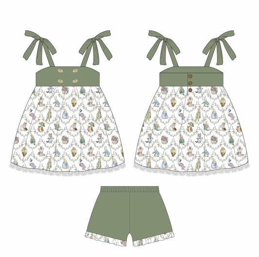 preorder GSSO2986 Easter Rabbit Bunny Top Green Shorts Girls Set