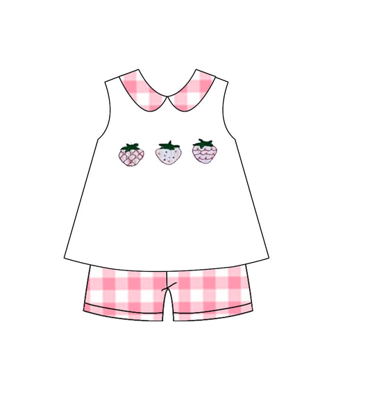 preorder GSSO2992 Strawberry Pink Sleeveless Pink Checkered Shorts Girls Set