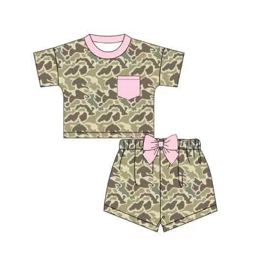 preorder GSSO2994 Hunting Camo Pocket Short Sleeve Shorts Girls Set