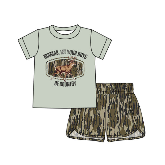 preorder GSSO3017 Mamas Let Your Boys Be Country Camo Deer Short Sleeve Shorts Adult Women Set