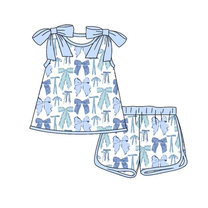 preorder GSSO3029 Blue Bows Sleeveless Shorts Girls Set