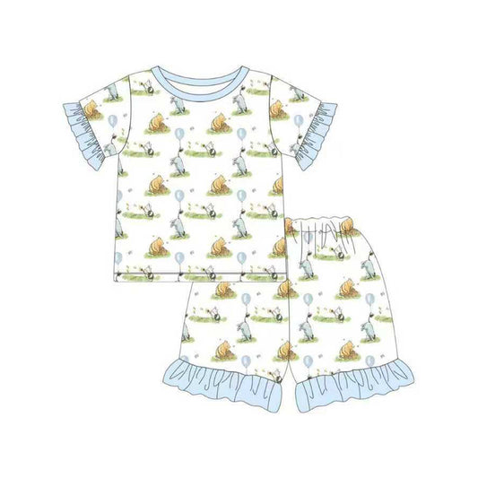 preorder GSSO3064 Cartoon Bear Blue Short Sleeve Shorts Girls Pajamas
