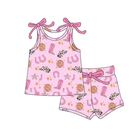 preorder GSSO3065 Western Boots Pink Sleeveelss Shorts Girls Set