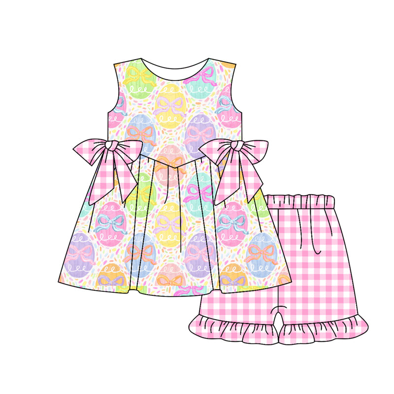 preorder GSSO3084 Easter Bows Egg Colorful Sleeveless Pink Shorts Girls Set