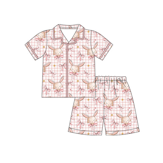 preorder GSSO3090 Easter Bunny Rabbit Bows Pink Short Sleeve Shorts Girls Pajamas