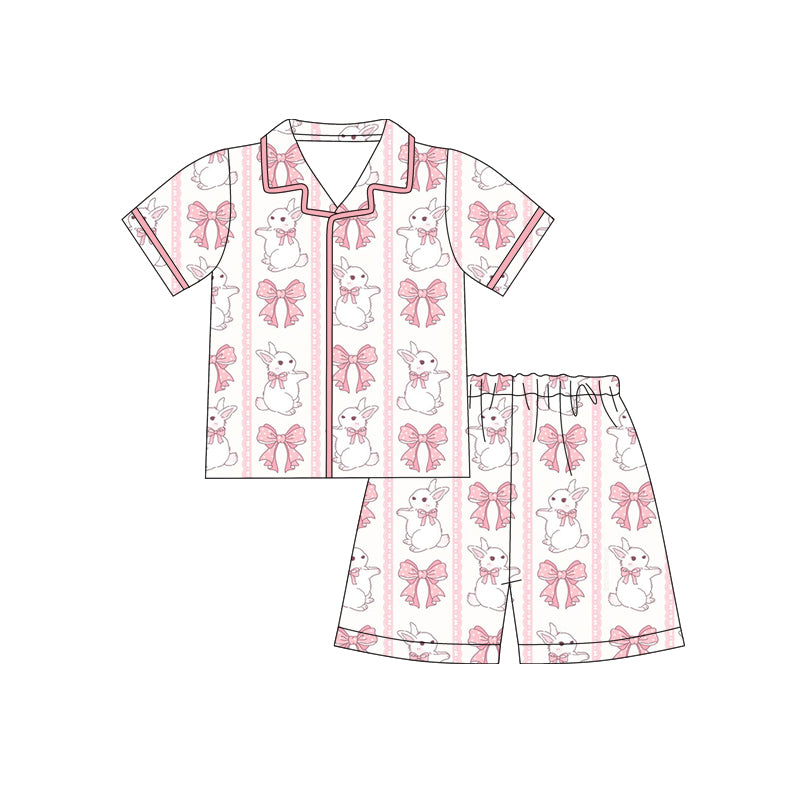 preorder GSSO3091 Easter Bunny Rabbit Bows Pink Short Sleeve Shorts Girls Pajamas