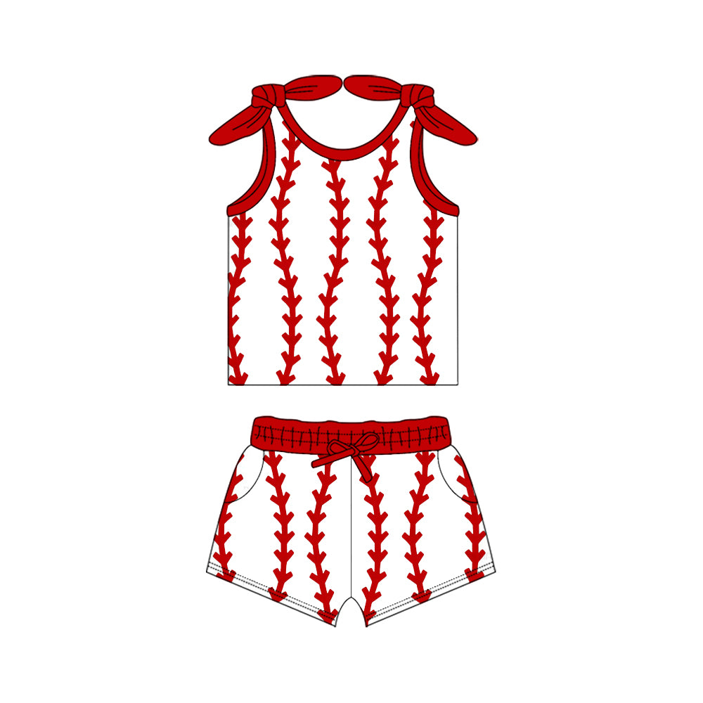 preorder GSSO3096 Baseball Red Sleeveelss Shorts Girls Set