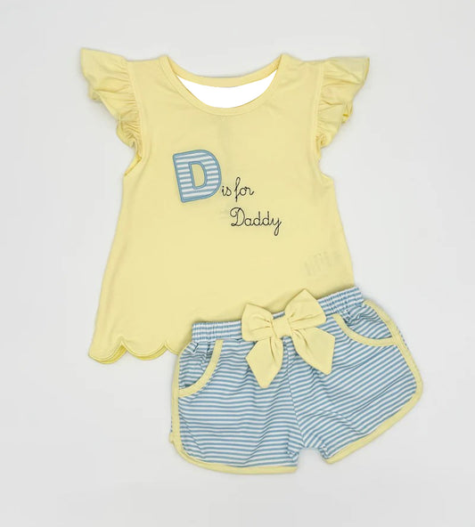 preorder GSSO3106 D is For Daddy Yellow Flutter Sleeve Shorts Boys Set