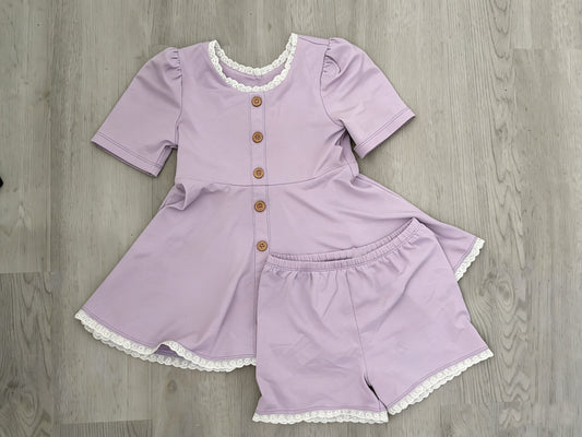 preorder GSSO3107 Purple Short Sleeve Shorts Girls Set