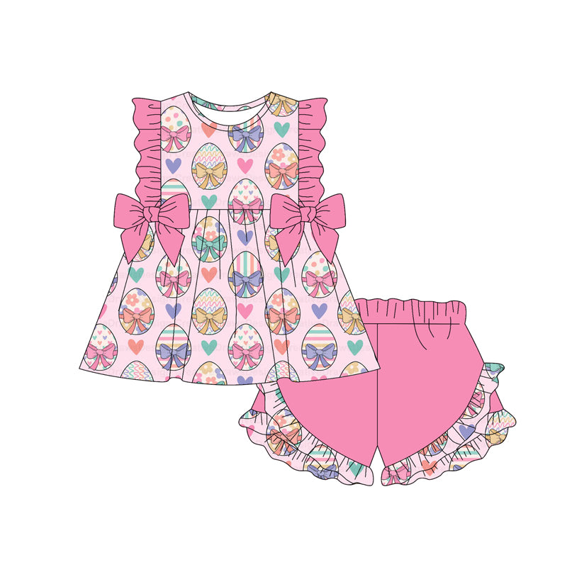 preorder GSSO3115 Easter Egg Bows Pink Sleeveless Shorts Girls Set