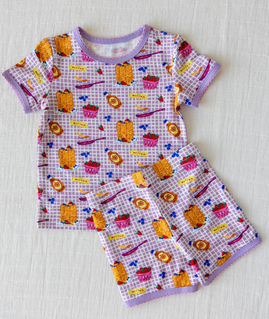 preorder GSSO3134 Strawberry Blueberry Cake Purple Checkered Short Sleeve Shorts Girls Pajamas
