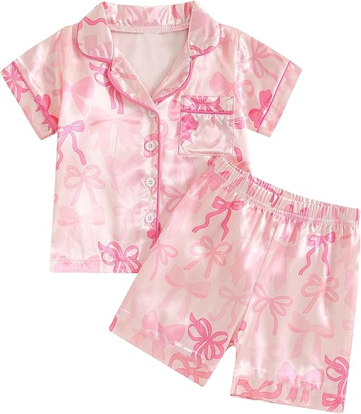 preorder GSSO3140 Pink Bows Short Sleeve Shorts Girls Pajamas