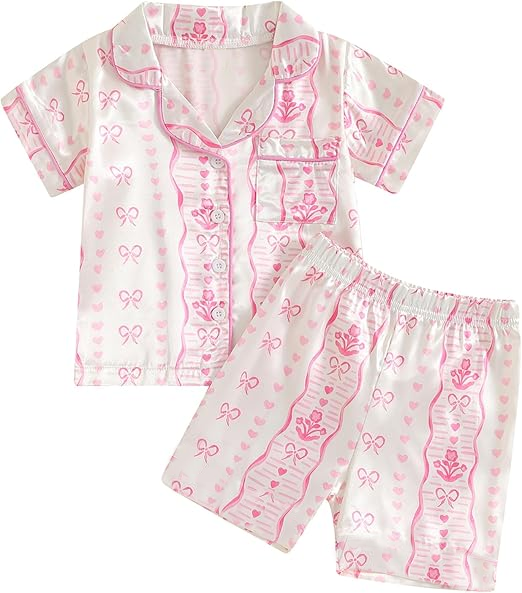 preorder GSSO3141 Pink Bows Short Sleeve Shorts Girls Pajamas