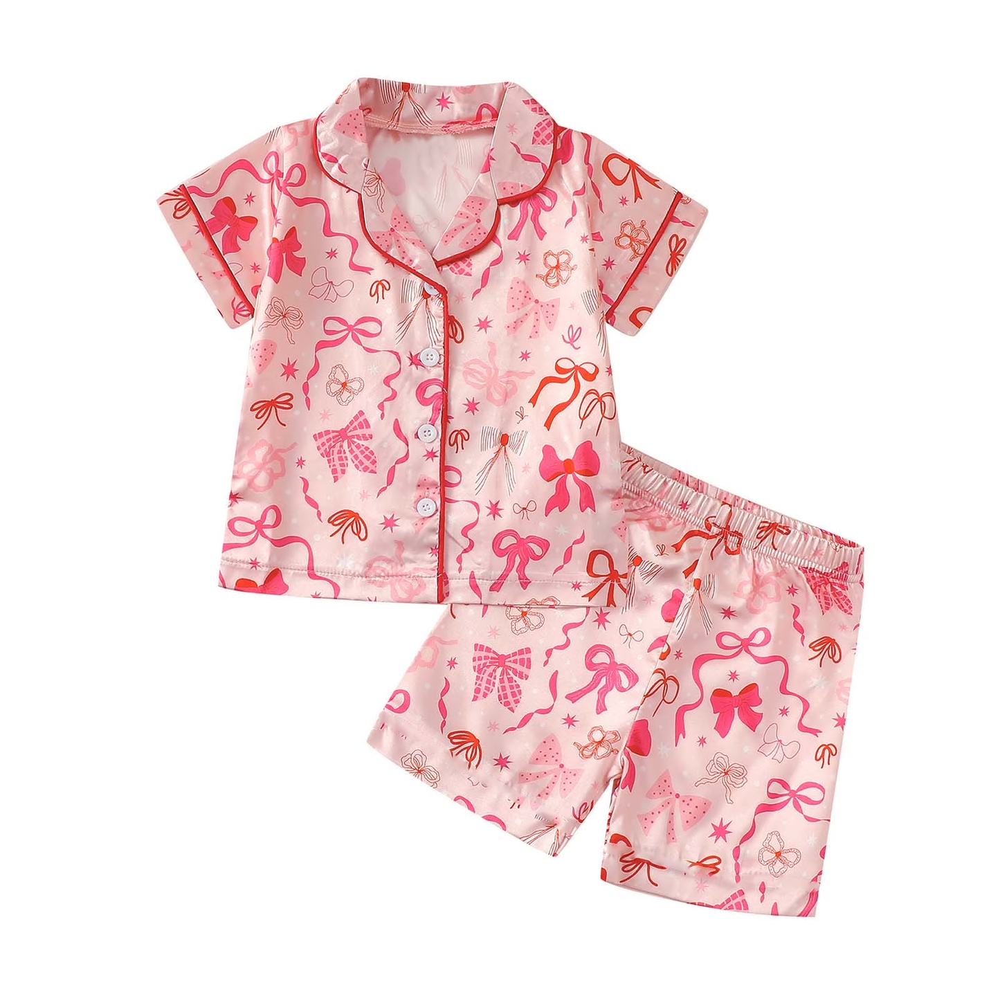 preorder GSSO3143 Pink Bows Short Sleeve Shorts Girls Pajamas