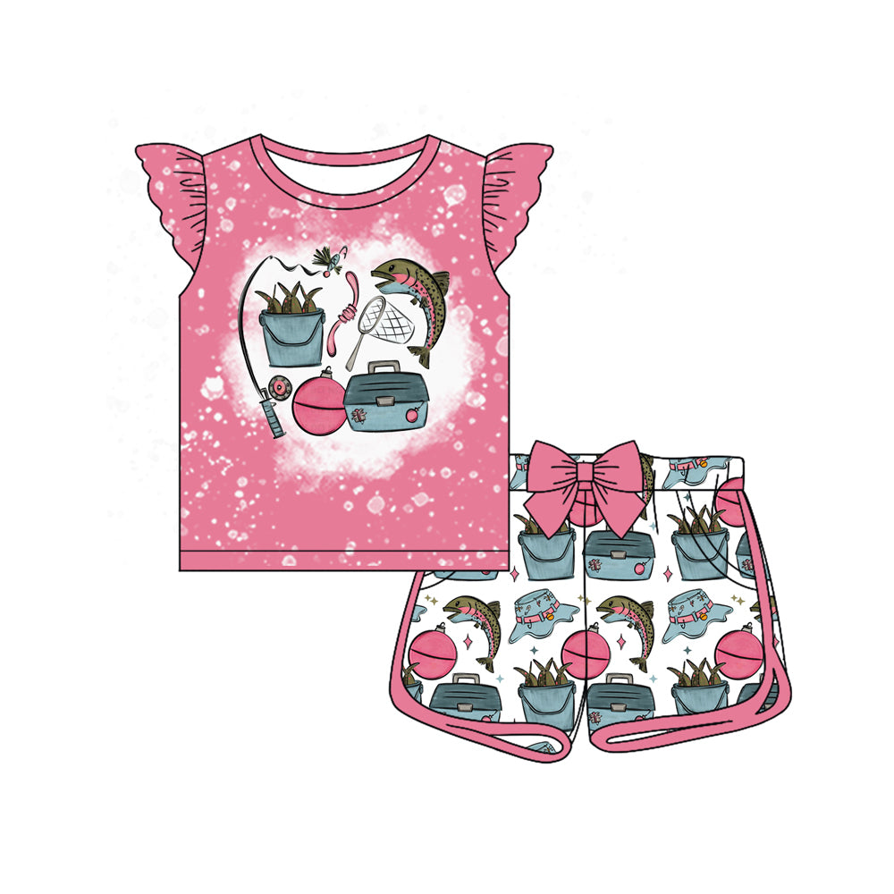 preorder GSSO3157 Fishing Flutter Sleeve Shorts Girls Set