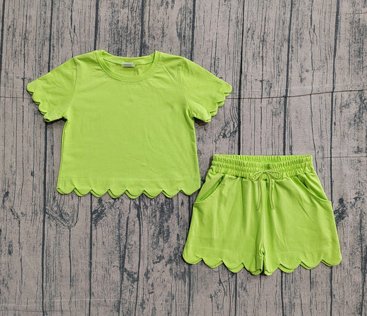preorder Samples GSSO3179 Green Short Sleeve Shorts Girls Set