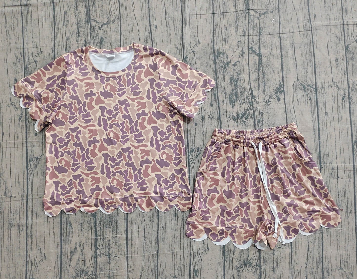 preorder Samples GSSO3233 Camo Scallop Short Sleeve Shorts Adult Women Pajamas