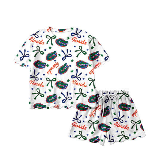 preorder GSSO3249 Football Item Bows Short Sleeve Shorts Girls Set