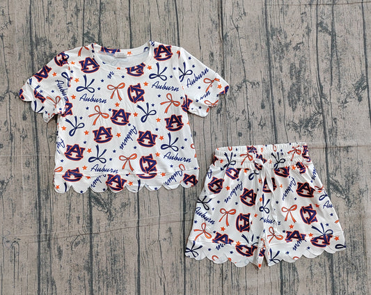 preorder Samples GSSO3252 Football Item Bows Short Sleeve Shorts Girls Set