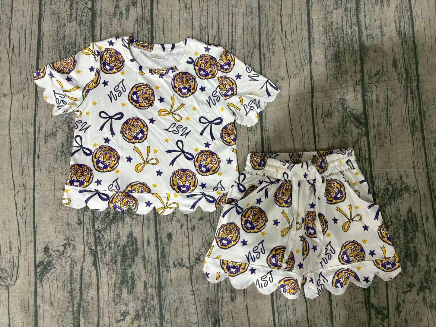 preorder Samples GSSO3256 Football Item Tigher Bows Short Sleeve Shorts Girls Set