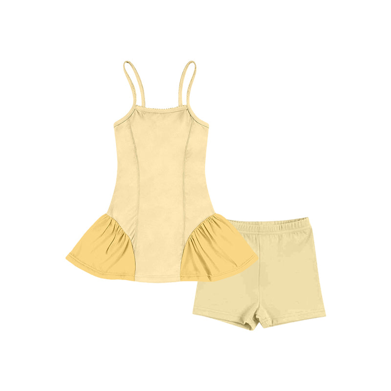 preorder GSSO3262 Yoga Light Yellow Top Shorts Girls Set