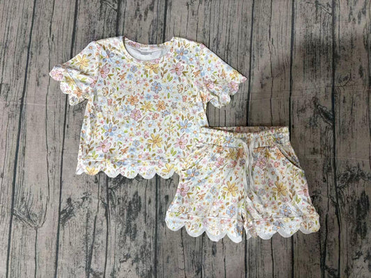 preorder Samples GSSO3268 Flowers Short Sleeve Shorts Girls Set