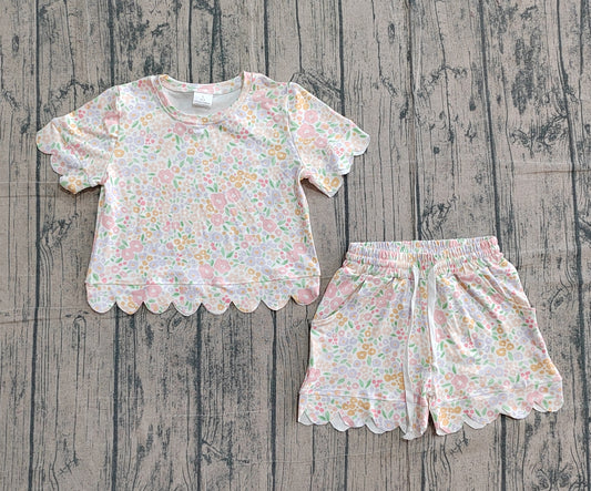 preorder Samples GSSO3273 Colorful Flowers Short Sleeve Shorts Girls Set